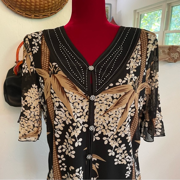 Design Works Top Beautiful Florals! Rhinestone Details Size PL - Picture 2 of 9